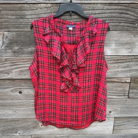 Tommy Hilfiger Red Tartan Pattern Sleevelees Blouse Size XL - Picture 1 of 9